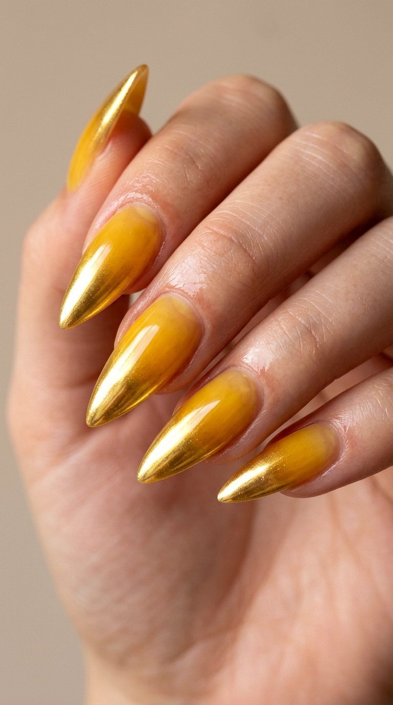 Citrine Jelly Chrome Fade - 21 Chrome Spring Stiletto Nails