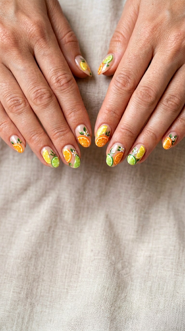 Citrus Bloom Juicy Accents - 20 Playful Spring Multicolor Acrylic Nails