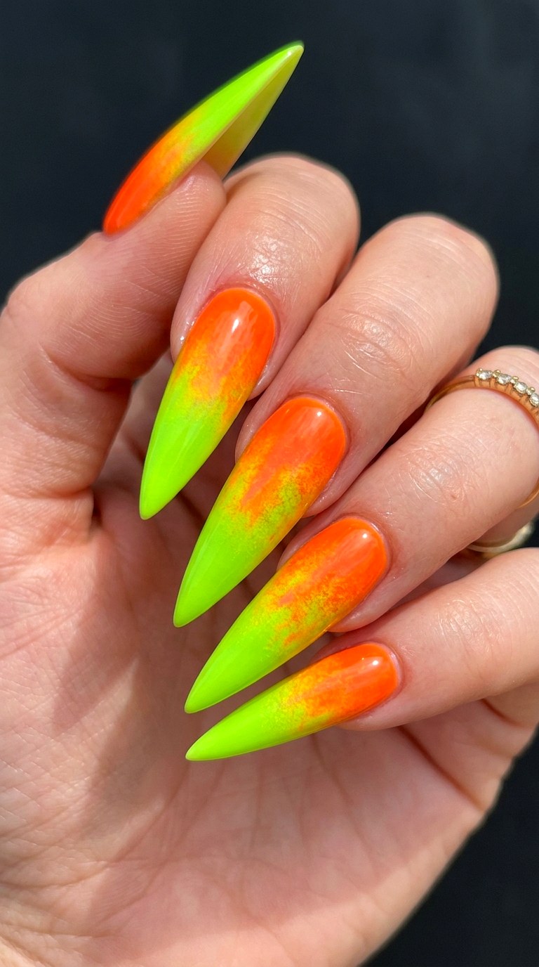 Clashing Neons Orange and Lime - 23 Neon Summer Ombre Nails