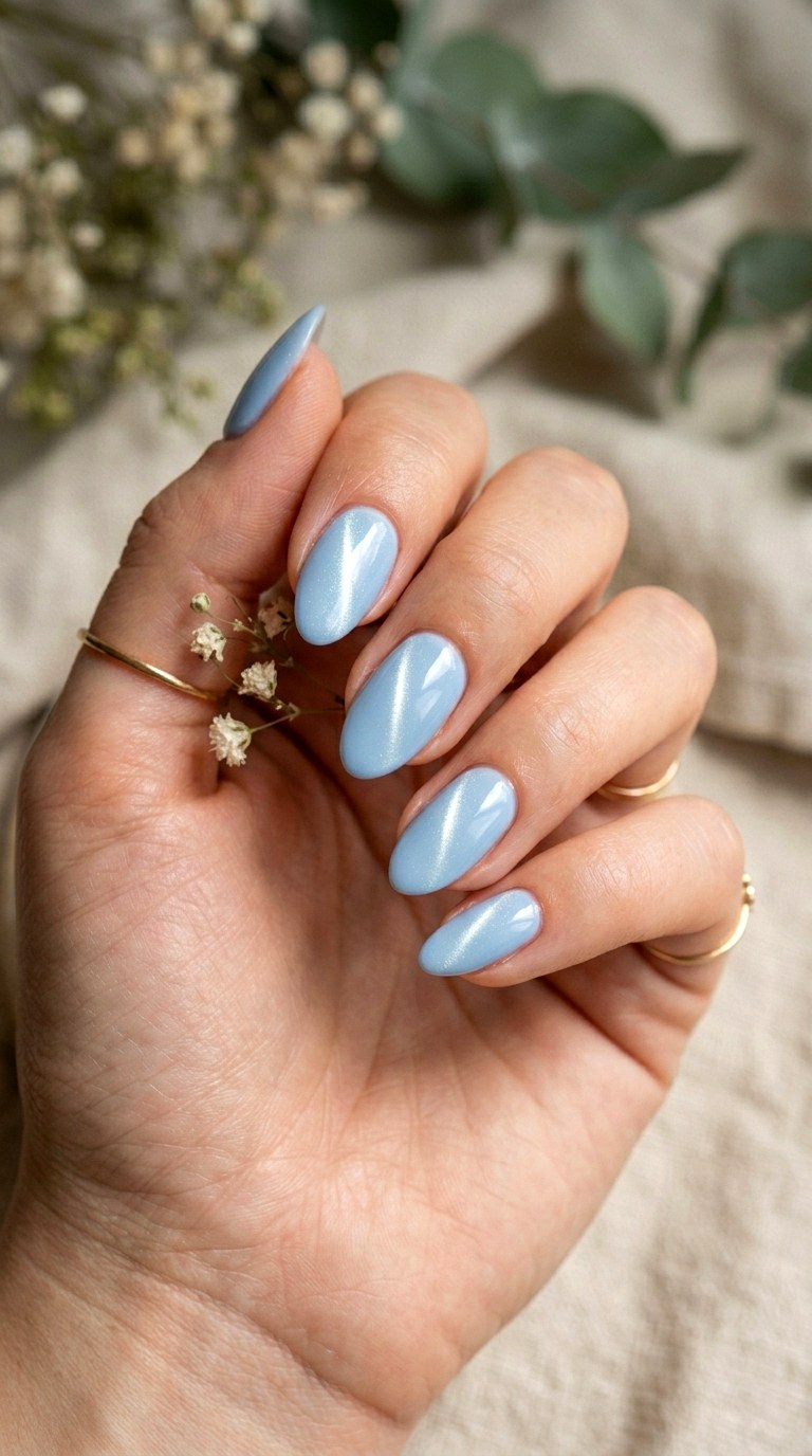 Classic Baby Blue Cat Eye Nails - 20 Summer Baby Blue Cat Eye Nails Ideas