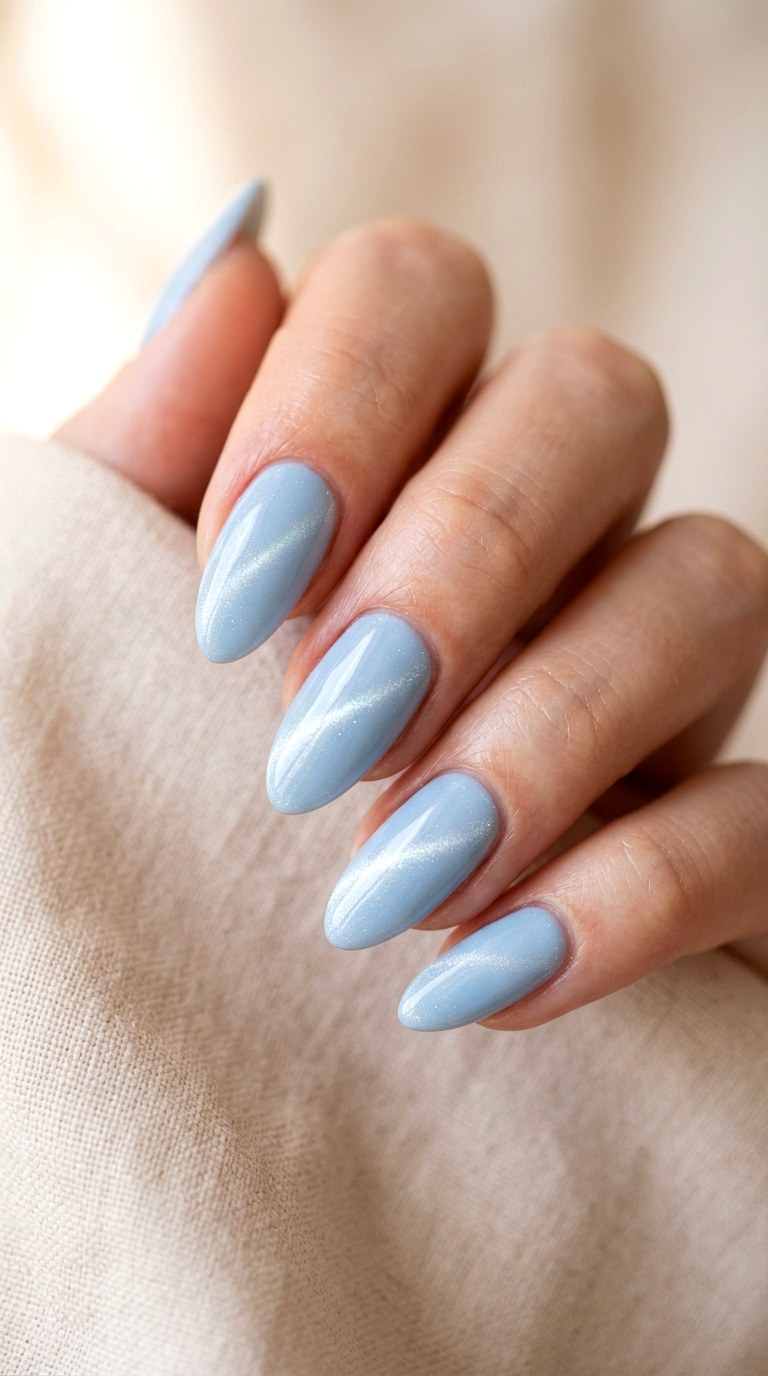 Classic Baby Blue Cat Eye Nails - 20 Spring Baby Blue Cat Eye Nails Ideas