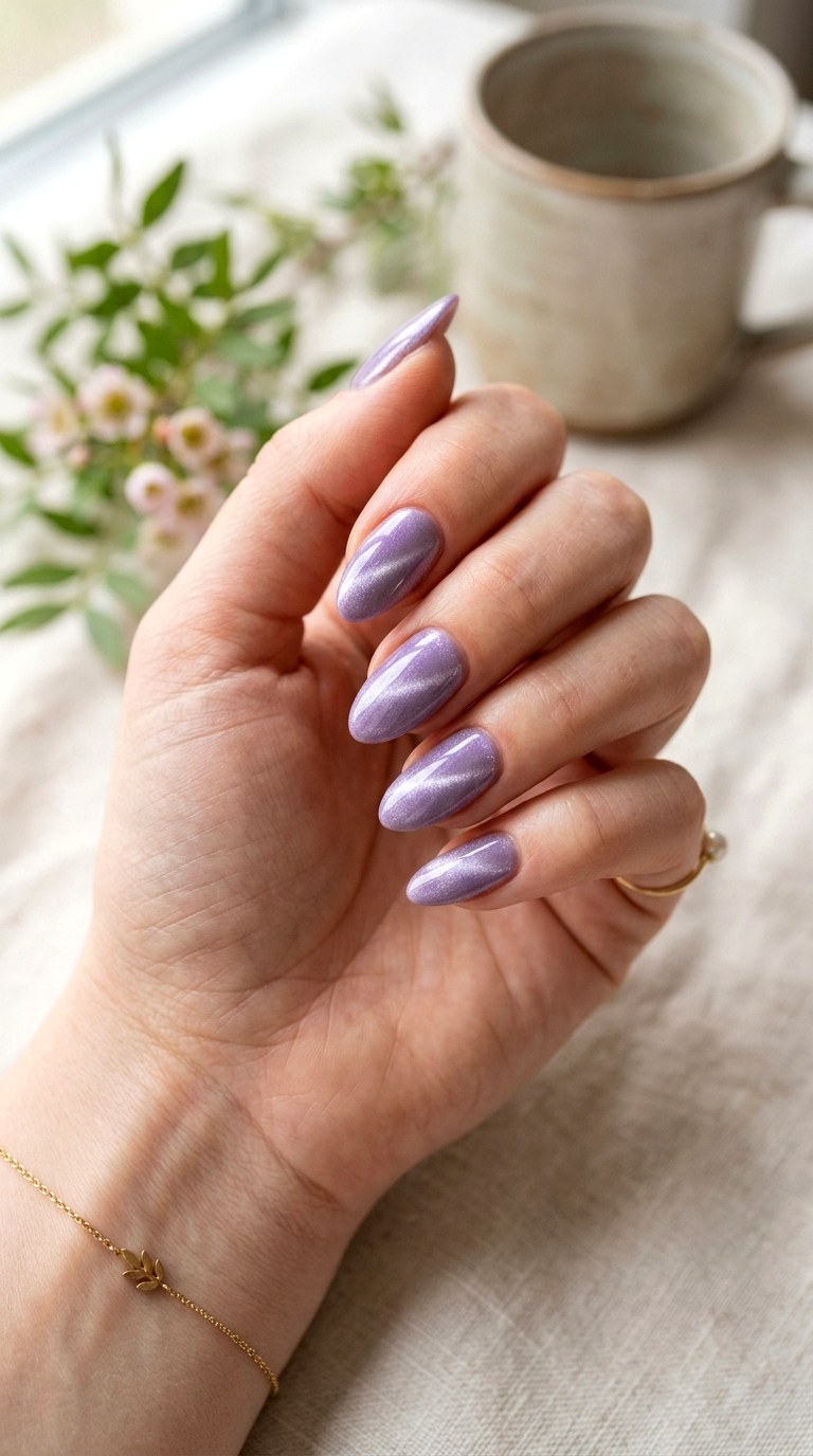 Classic Lavender Magnetic Cat Eye - 20 Spring Lavender Magnetic Cat Eye Nails Ideas