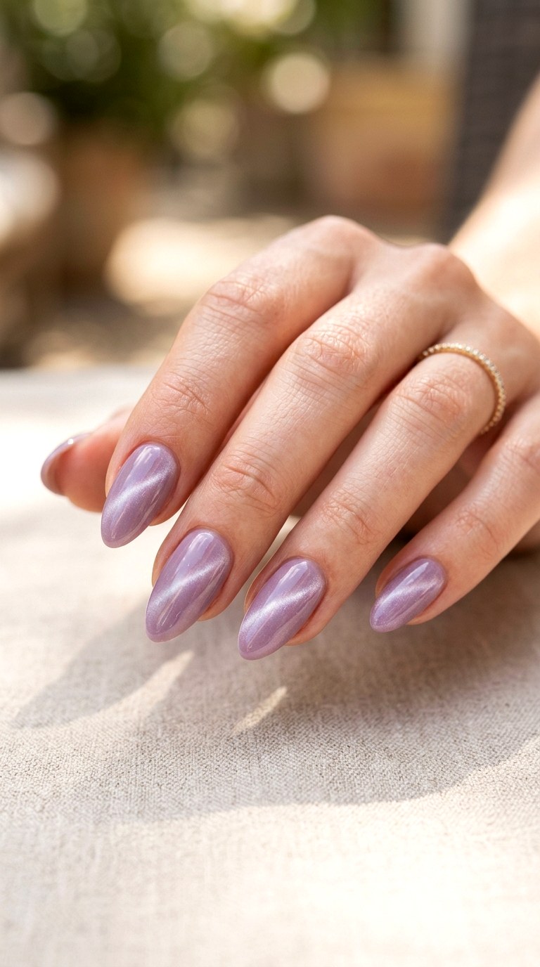 Classic Light Purple Cat Eye Glow - 20 Summer Light Purple Cat Eye Nails Ideas