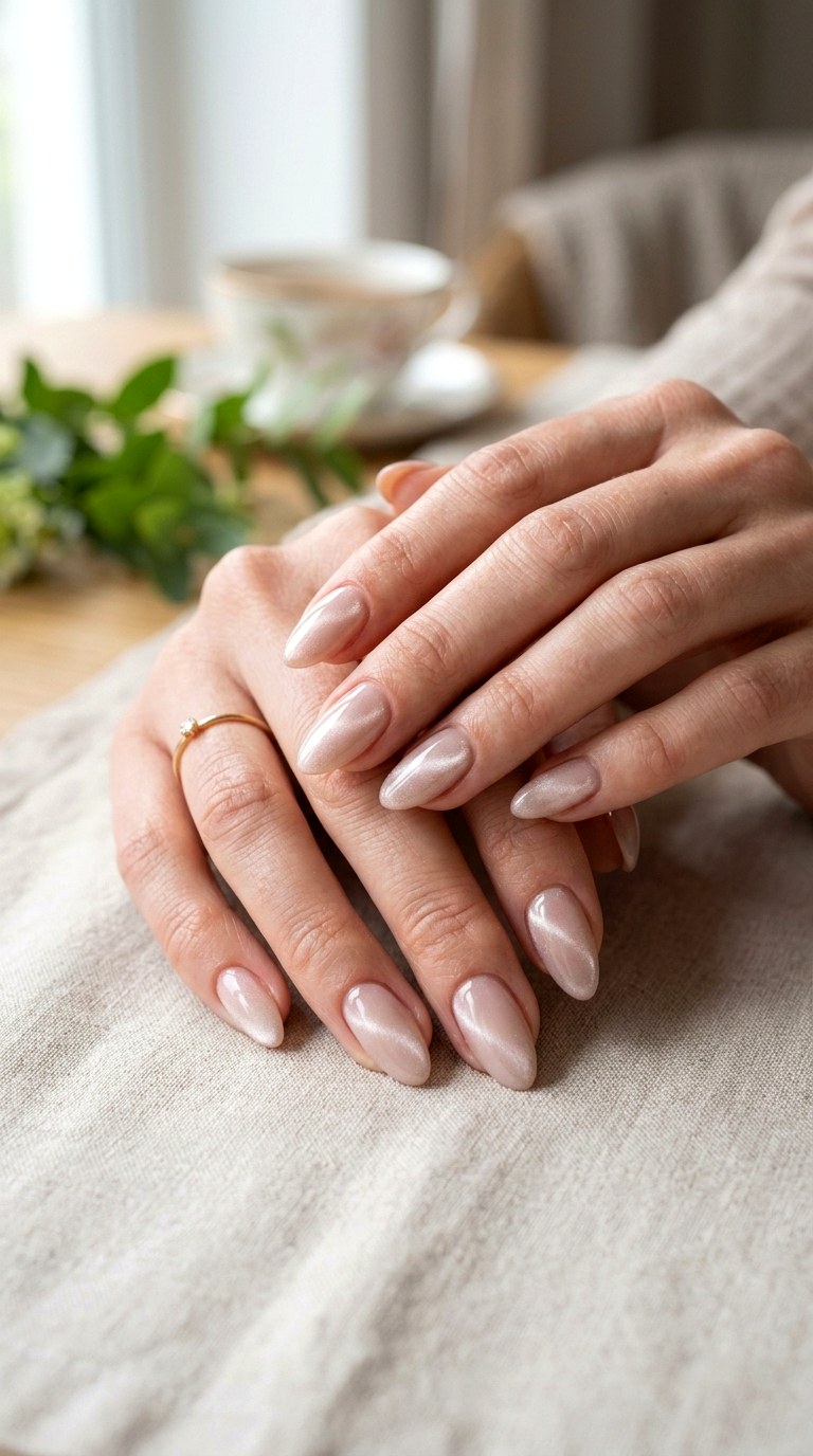 Classic Nude Cat Eye Glow - 20 Spring Nude Base Cat Eye Nails Ideas