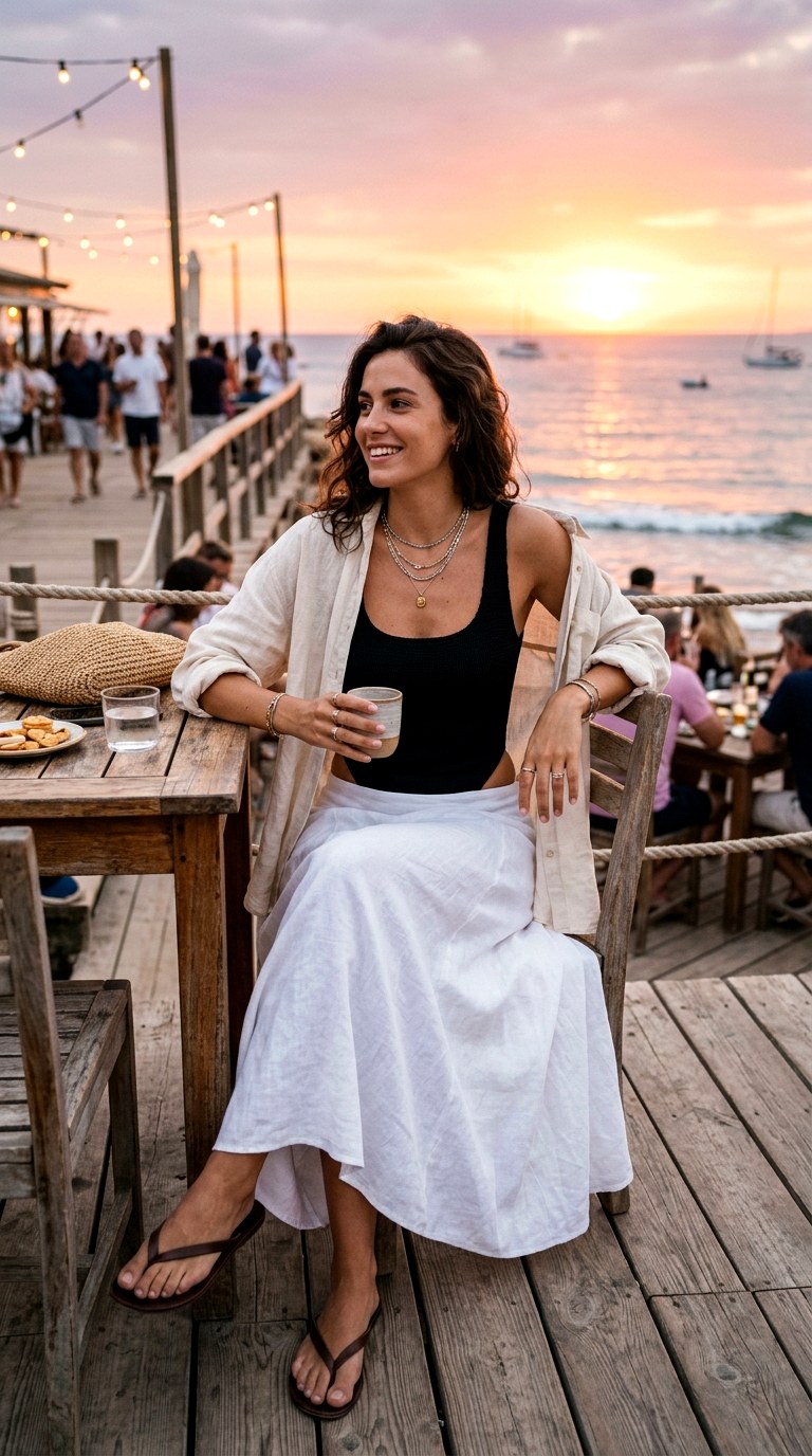 Classic One Piece Swimsuit As Bodysuit With Linen Skirt - 20 classic summer outfits