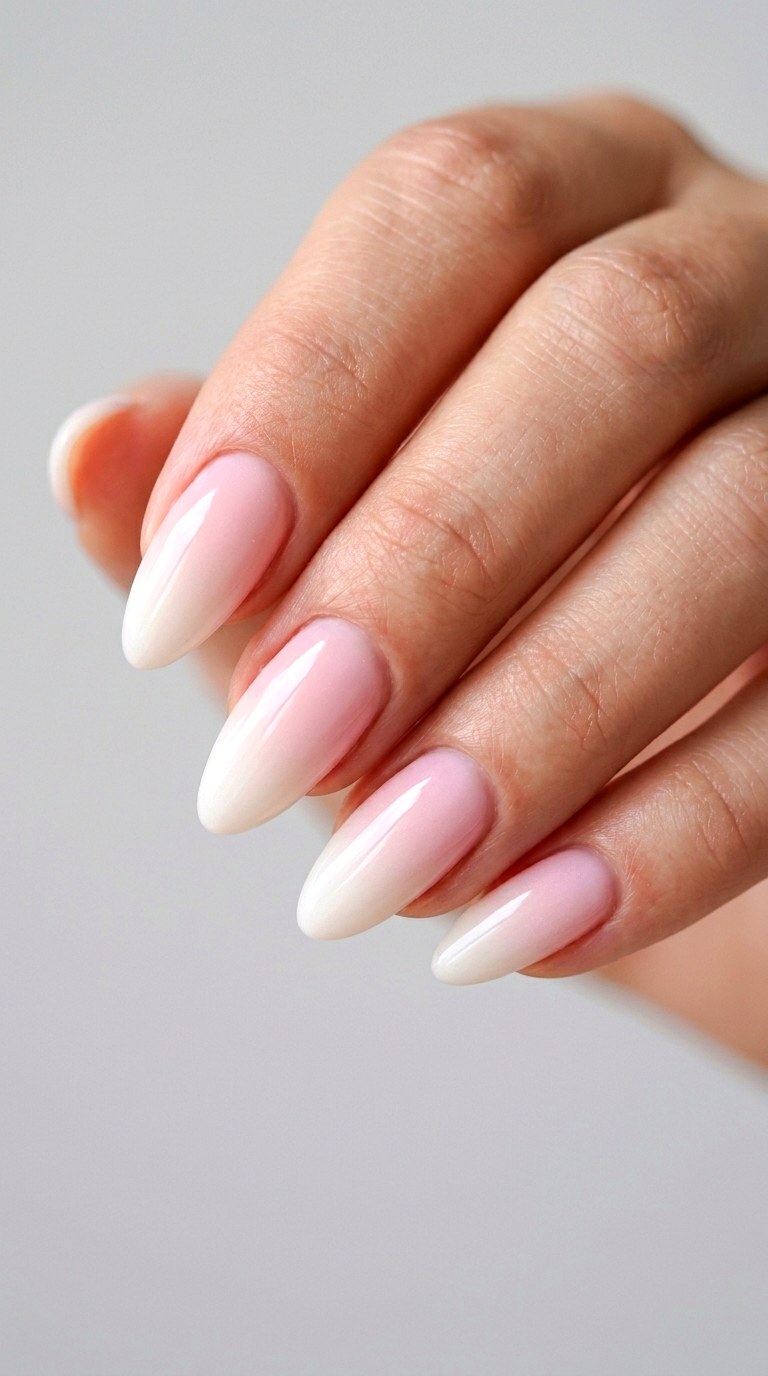 Classic Pink to Milky White Fade - 30 pastel spring ombre nails
