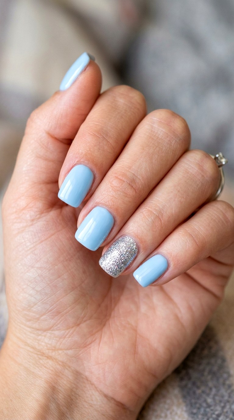 Classic Short Square Sparkle Accent - 21 Classic Spring Acrylic Nails