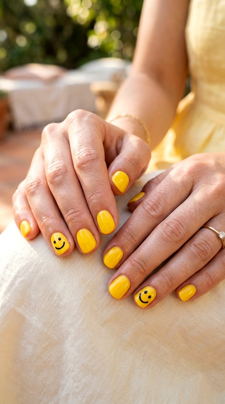 Classic Yellow Smiley Nails - 20 Summer Smiley Face Cartoon Nails Ideas