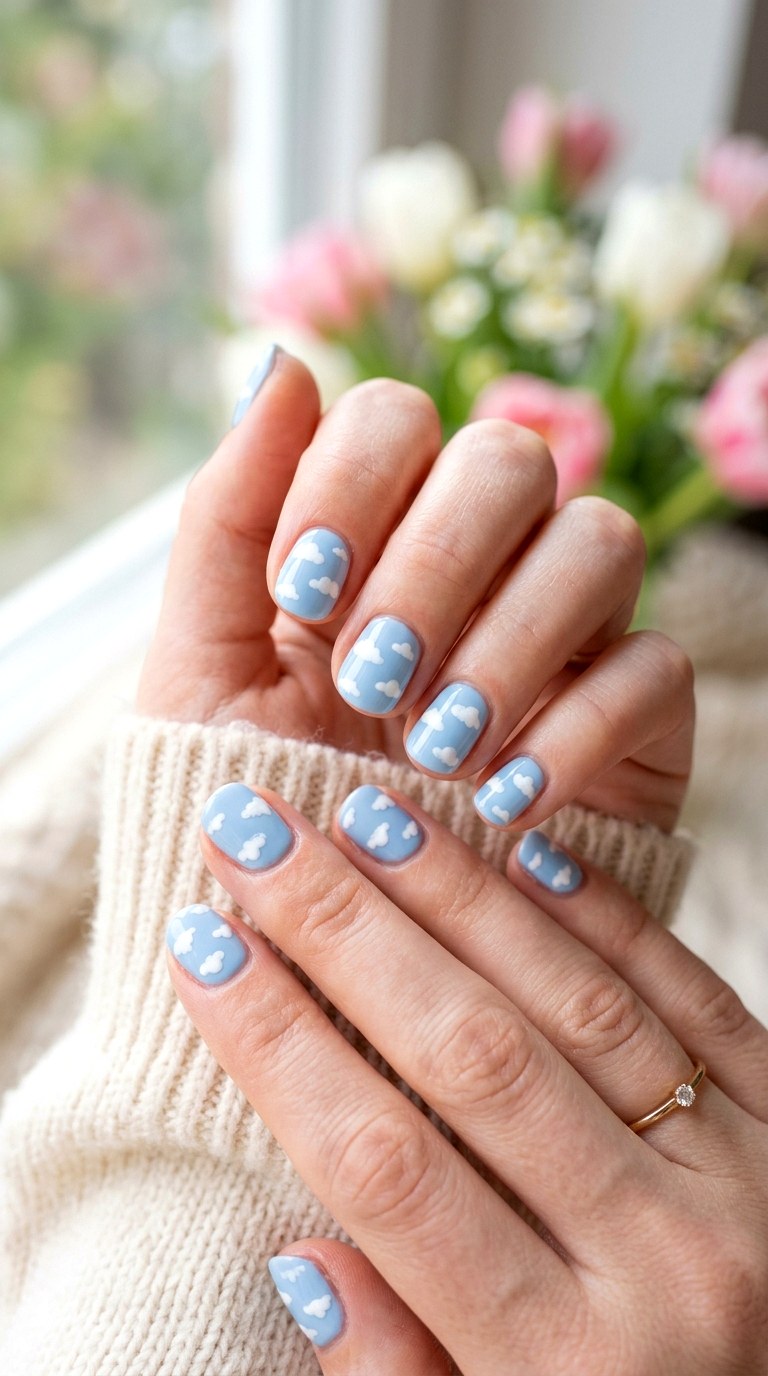 Cloud Nail Designs - 28 Short Spring Nail Designs That Are Cute and Practical