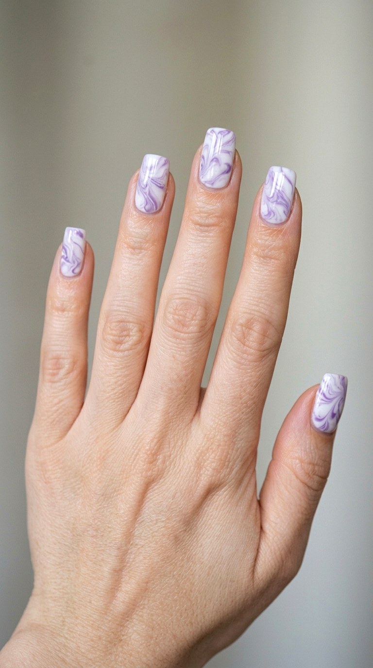 Cloud White and Wisteria Swirl - 25 Simple Spring Two Colored Nails
