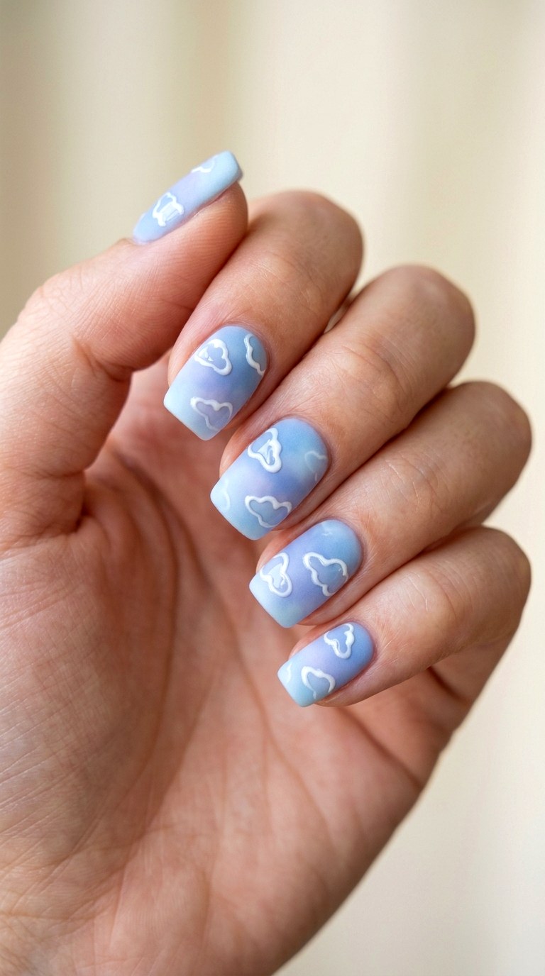 Cloudy Matte Sky Nails - 24 Fresh Spring Acrylic Nails