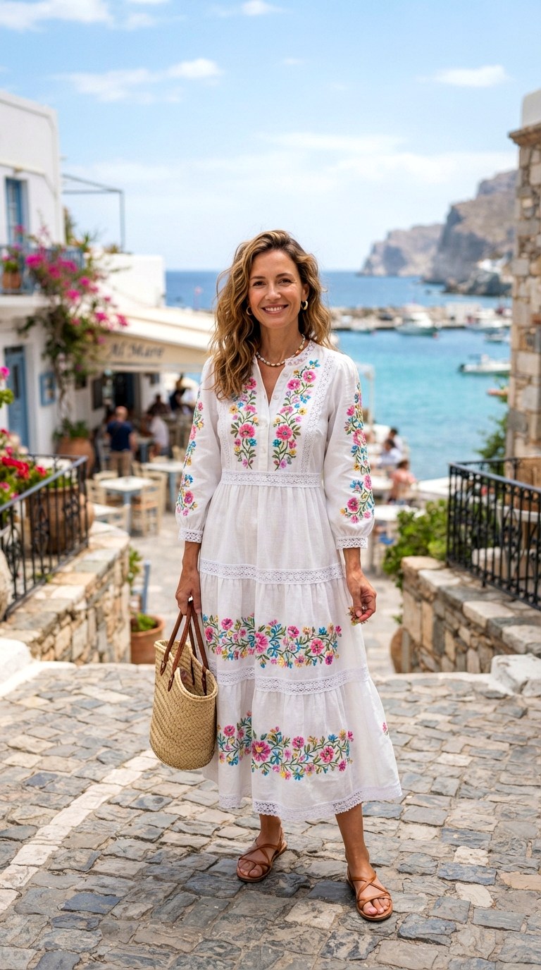 Coastal Chic with an Embroidered Dress - 24 beach day outfit