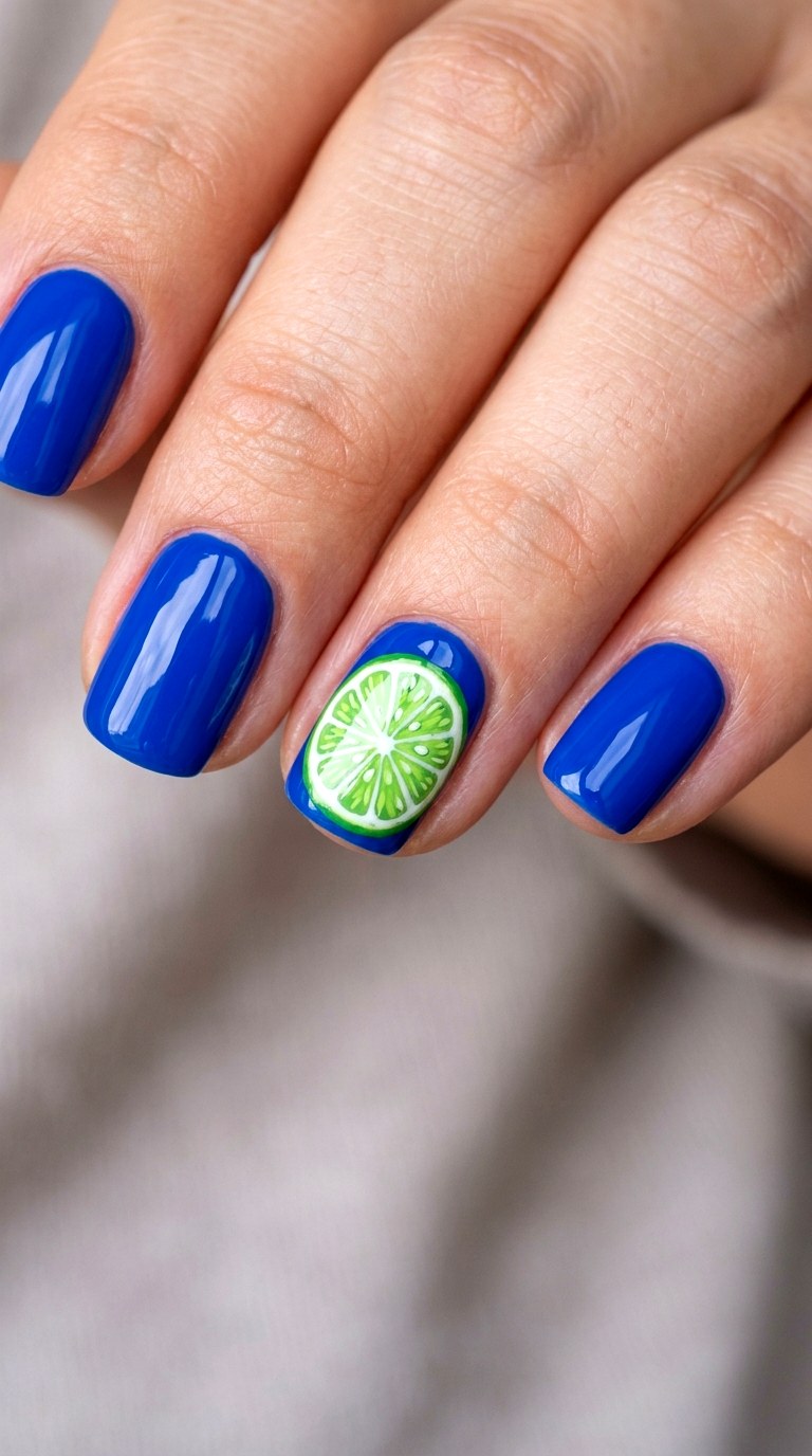 Cobalt Blue with Citrus Slices - 23 Contrast Spring Colorful Junk Nails