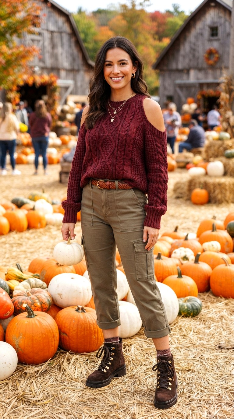 Cold Shoulder Sweater Peek With Cargo Capri - 27 cargo capris outfit
