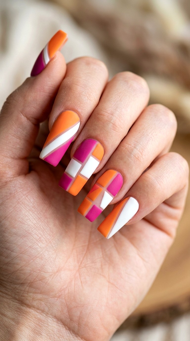 Color Block Geometry - 26 Vacation Summer Multicolor Acrylic Nails