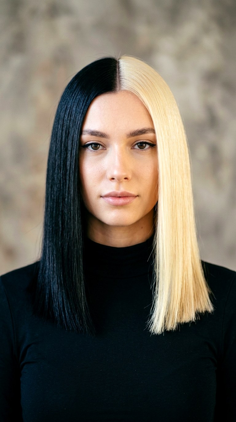 Color Blocked Split Dye Half and Half - 20 dark hair with blonde
