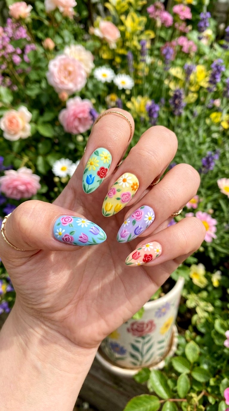 Colorful Floral Garden Nails - 30 Floral Spring Nail Designs That Are Perfect for the Season