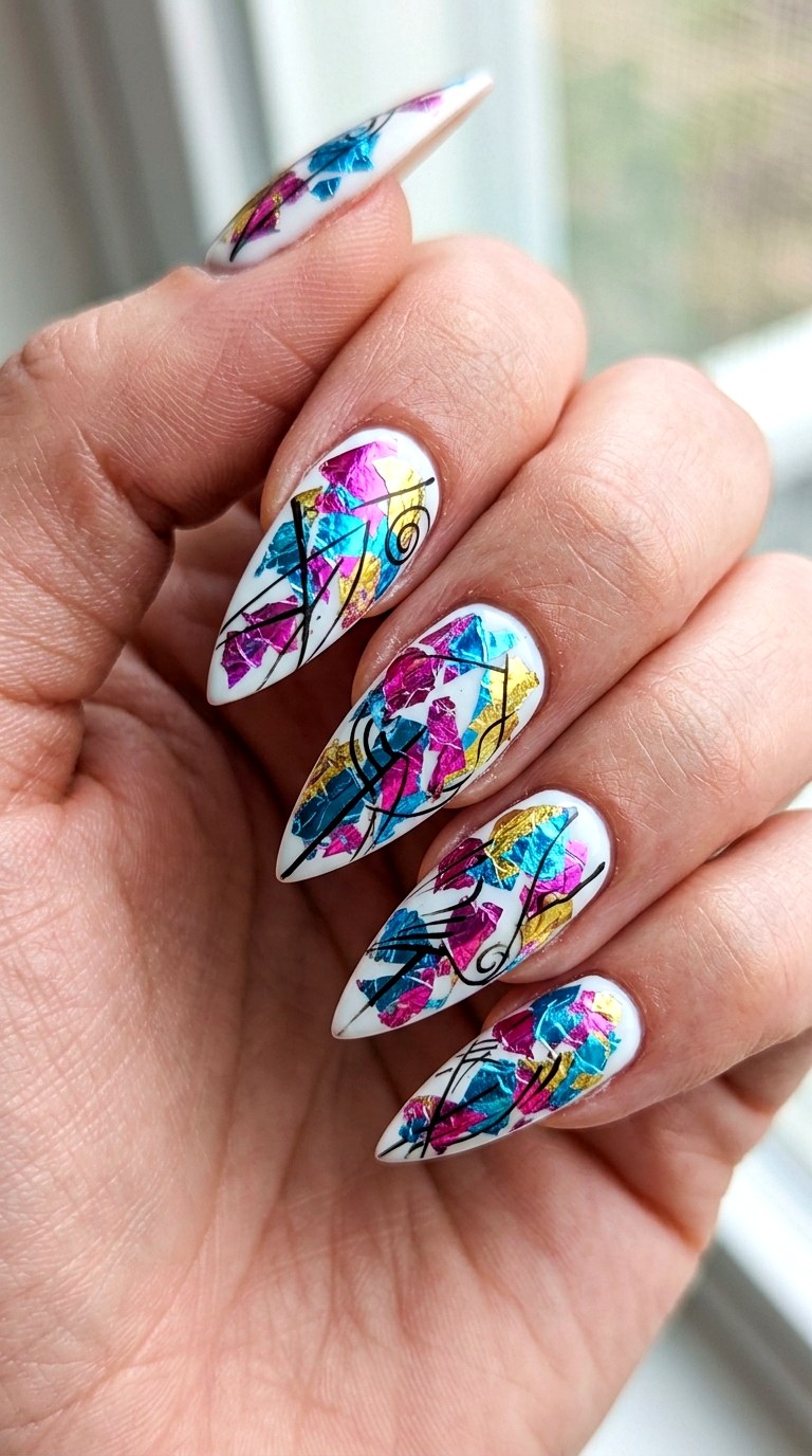 Colorful Foil Transfer Chaos - 27 Festival Spring Colorful Junk Nails