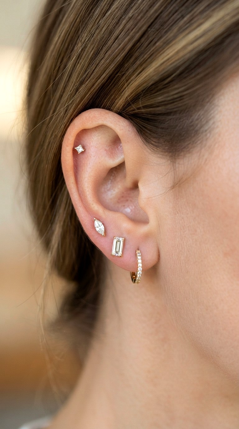 Combine Shapes for Dynamic Tension - 24 diamond earring stack