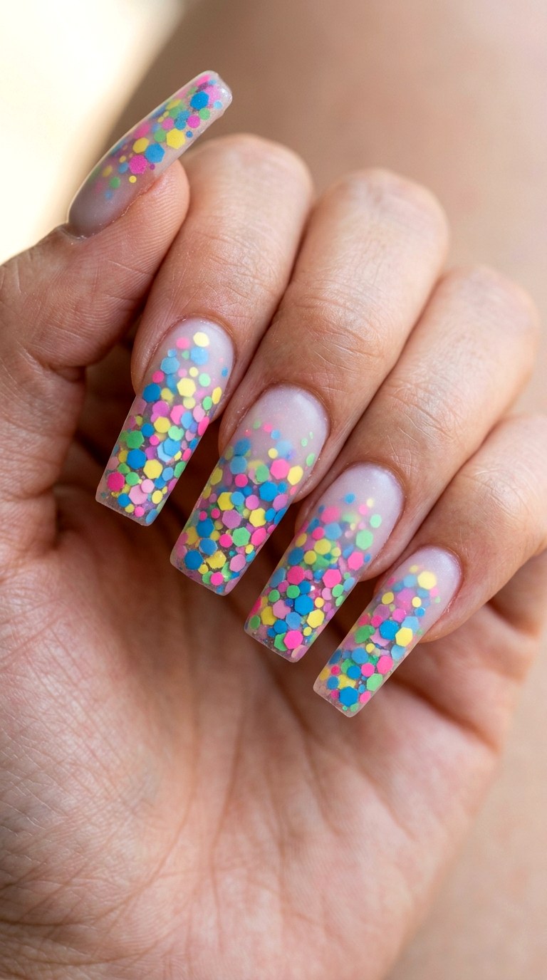 Confetti Birthday Cake Chunky Glitter - 26 Early Spring Multicolor Acrylic Nails