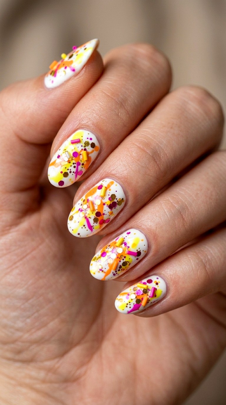 Confetti Splatter Party Nails - 24 Eclectic Spring Colorful Junk Nails