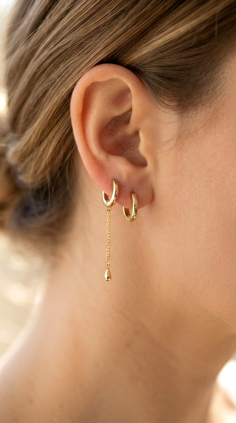 Convertible Huggie and Drop - 26 gold hoops earrings