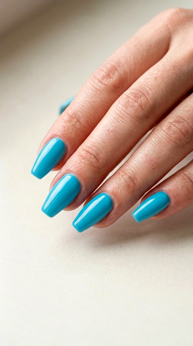 Cool Aquamarine Solid - 30 Professional Spring Acrylic Nails