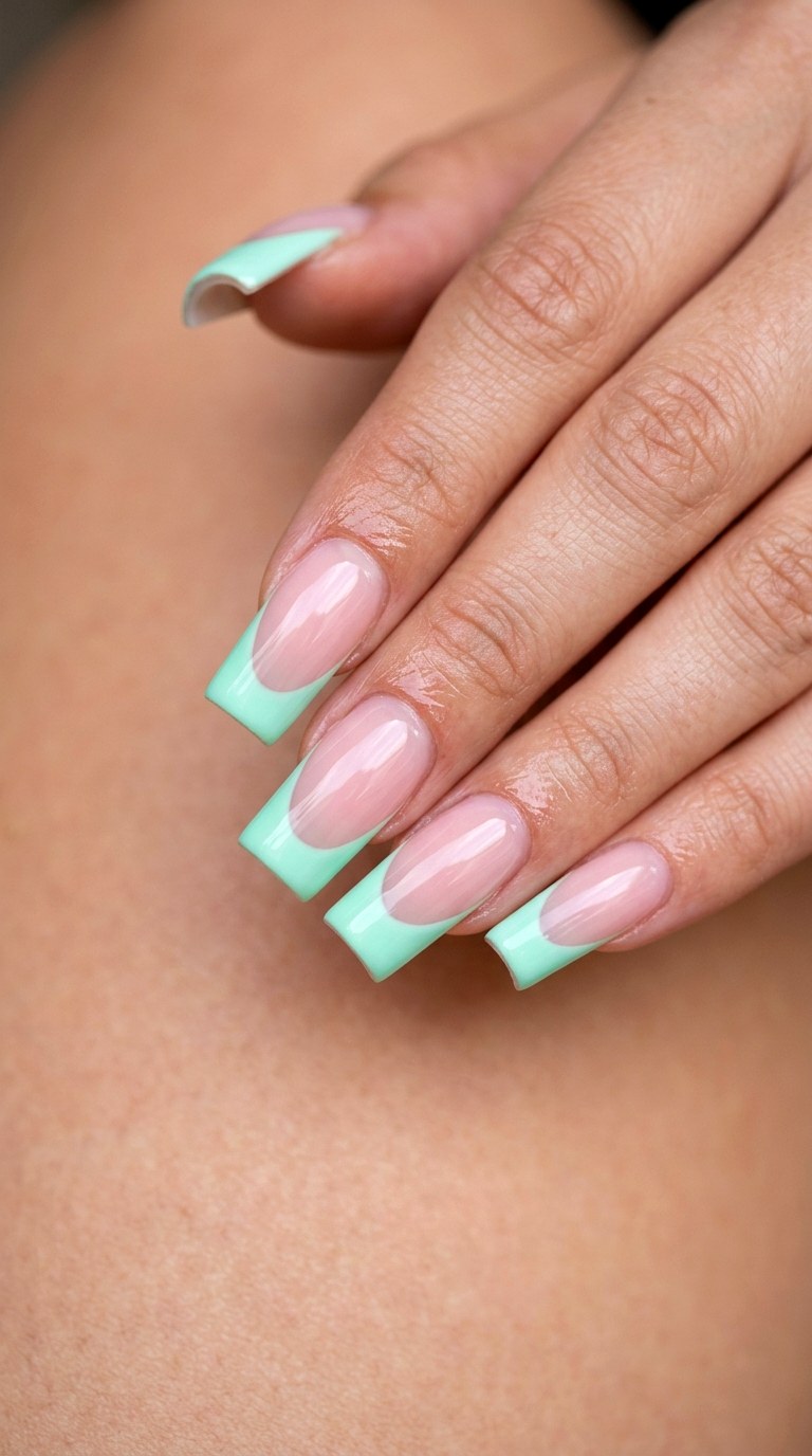 Cool Mint French - 30 Professional Spring Acrylic Nails
