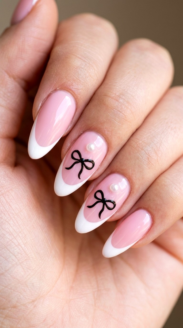 Coquette Bow and Pearl Details - 27 Charming Spring Acrylic Nails