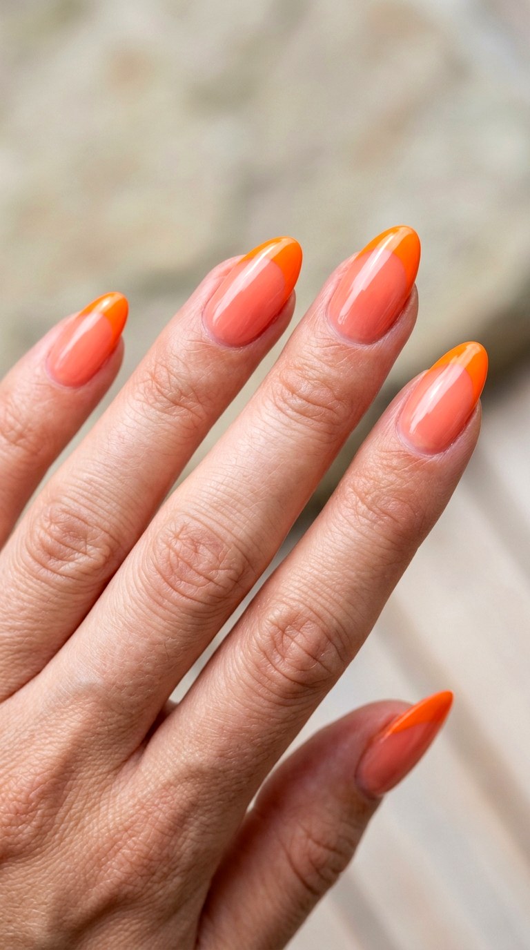 Coral Glow and Tangerine Tips - 28 Stylish Spring Two Colored Nails