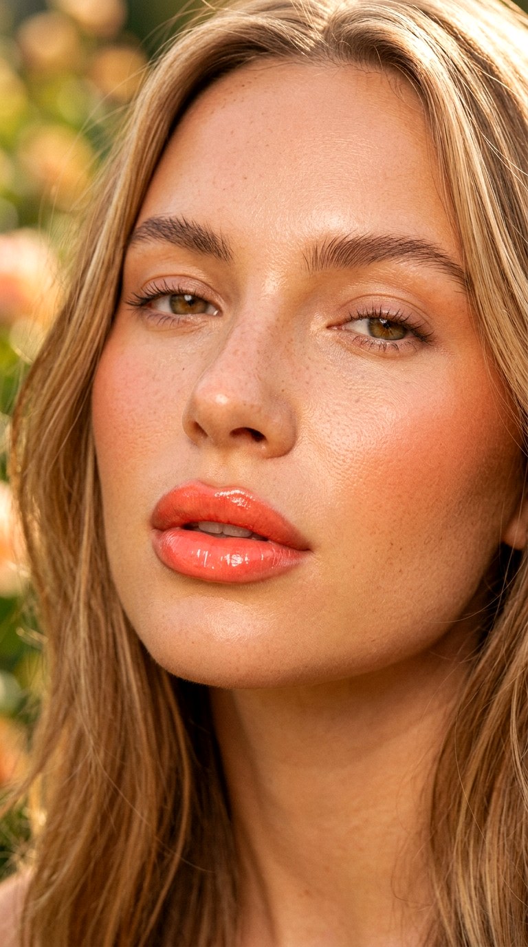 Coral Peach Juicy Lips - 27 Viral Bold Pouty Lips Makeup Trends Taking Over 2026