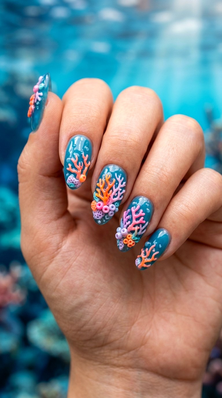 Coral Reef D Blooms - 29 Beach Summer Acrylic Nails