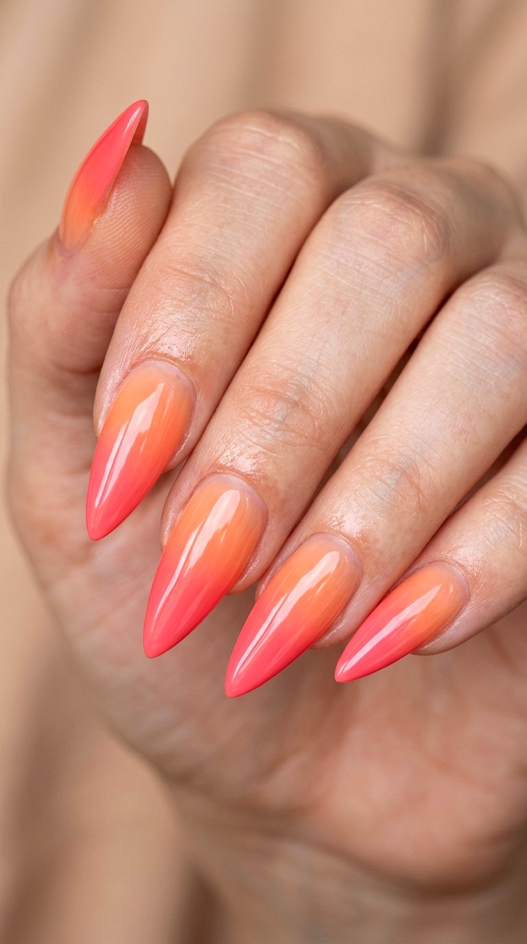 Coral Sorbet Burst - 24 Radiant Spring Ombre Nails