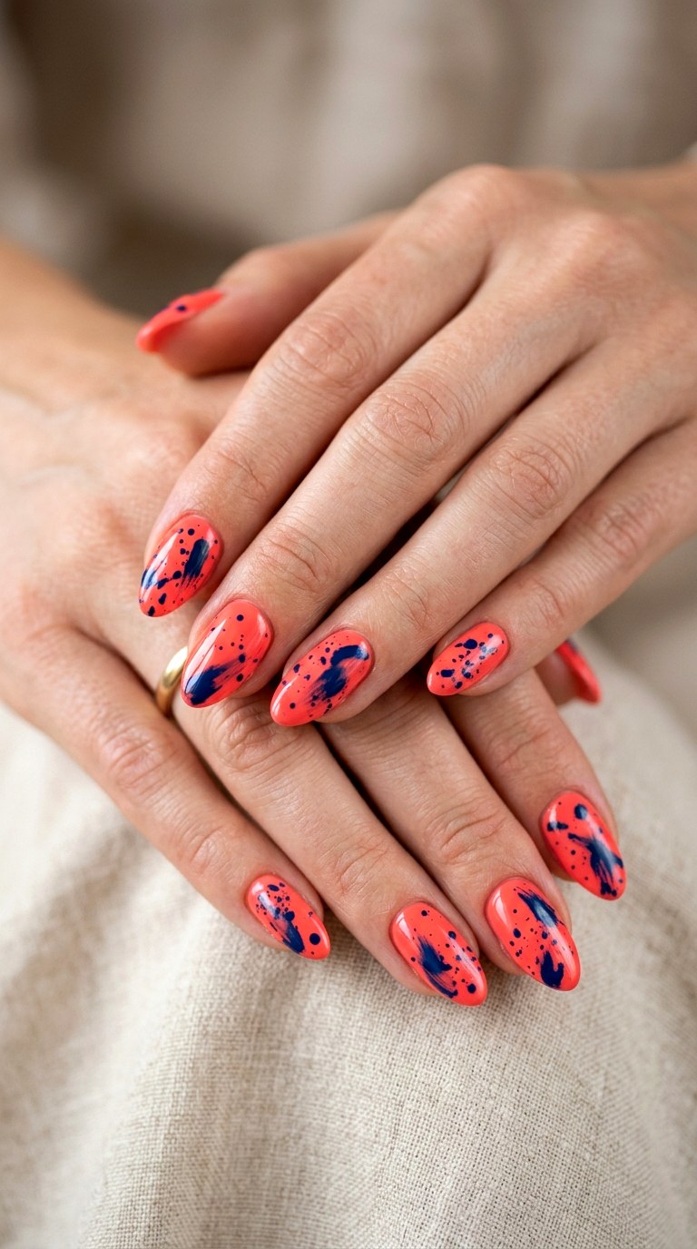 Coral and Navy Color Splash - 27 Chic Spring Two Colored Nails