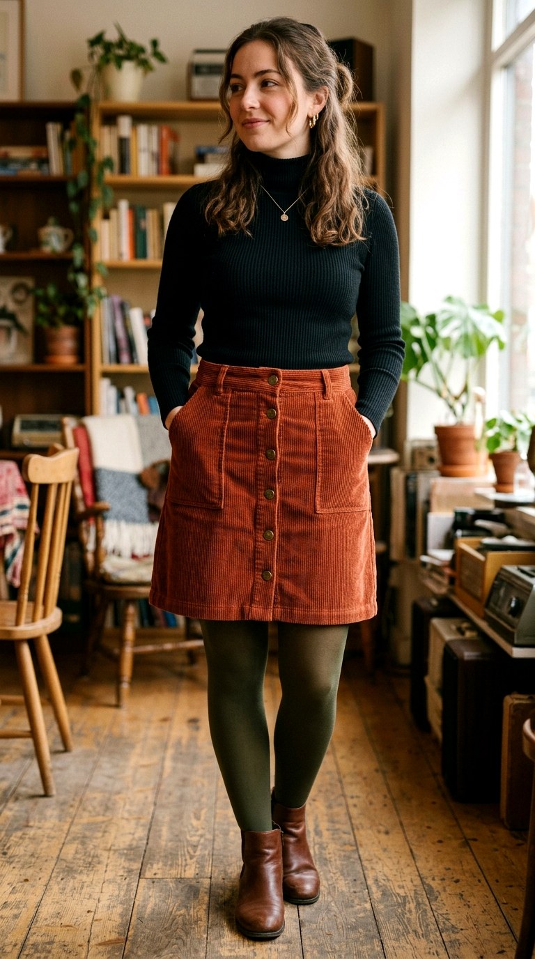 Corduroy Rust Button Front Skirt - 20 orange skirt