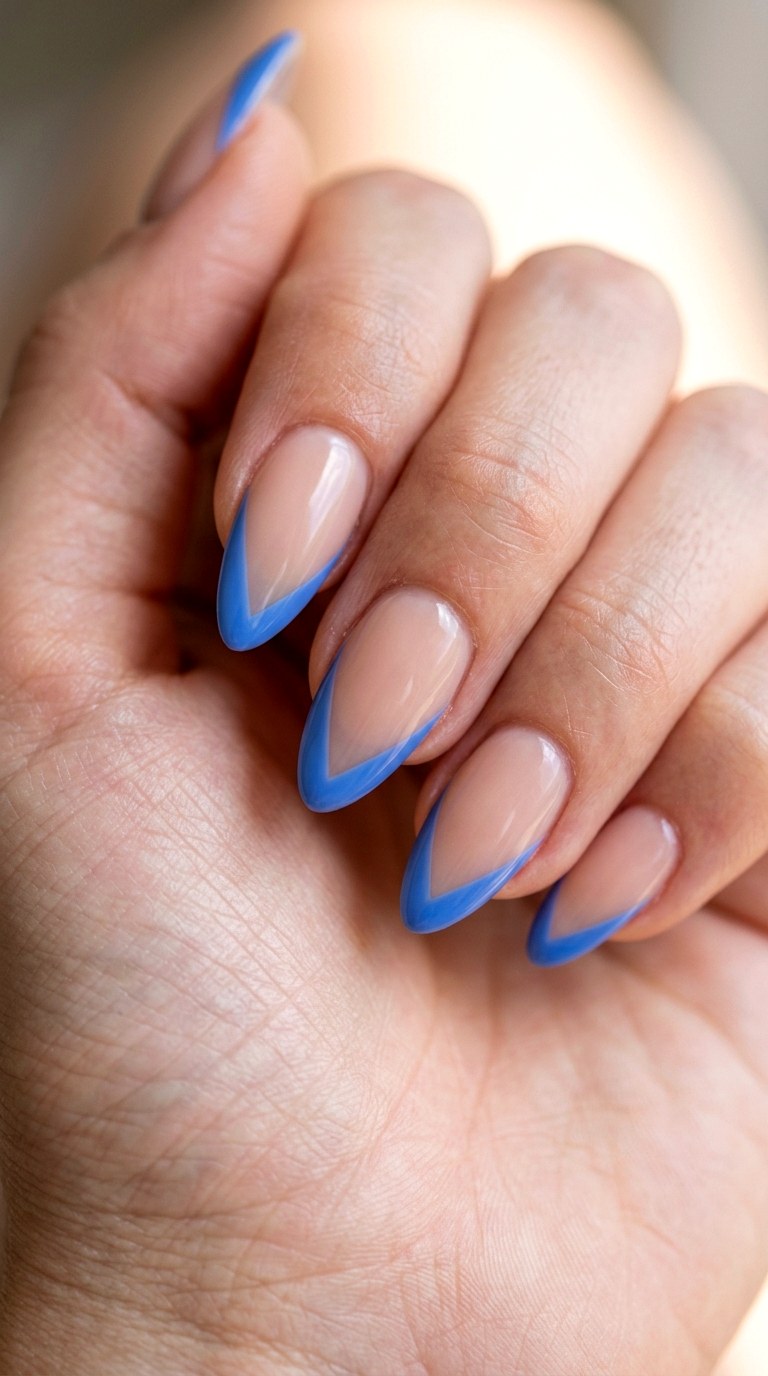 Cornflower Blue Winged Edges - 29 Fine-Line Spring Acrylic Nails