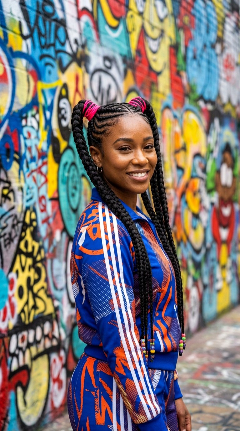 Cornrow Feed In Pigtails - 27 braided hairstyles for black women