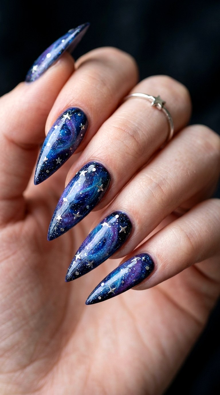 Cosmic Celestial Galaxy - 30 High-Fashion Spring Stiletto Nails