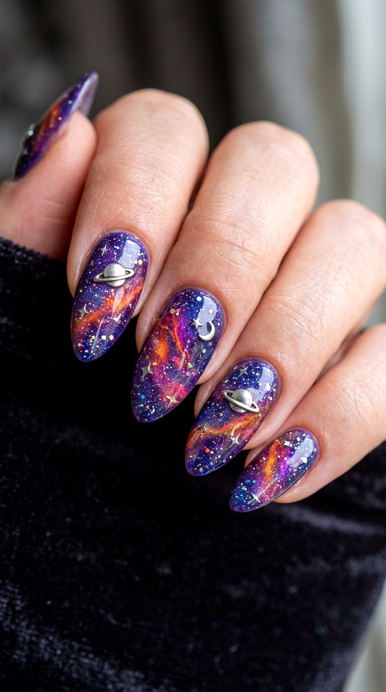 Cosmic Galaxy Shimmer - 25 Spring Break Multicolor Acrylic Nails