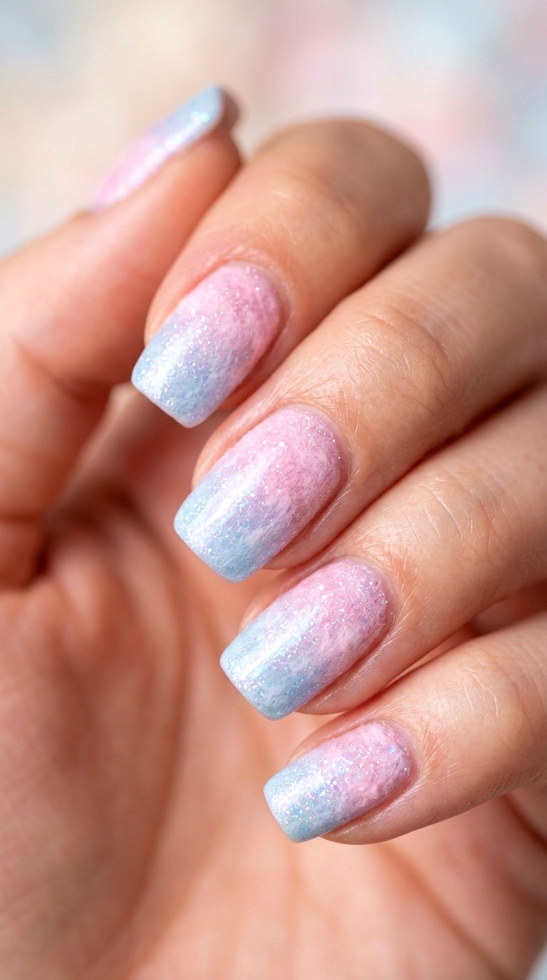 Cotton Candy Pink and Blue Ombre - 24 Classy Spring Two Colored Nails