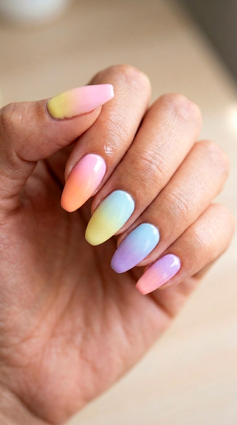 Cotton Candy Skittle Ombre - 25 Elegant Spring Ombre Nails