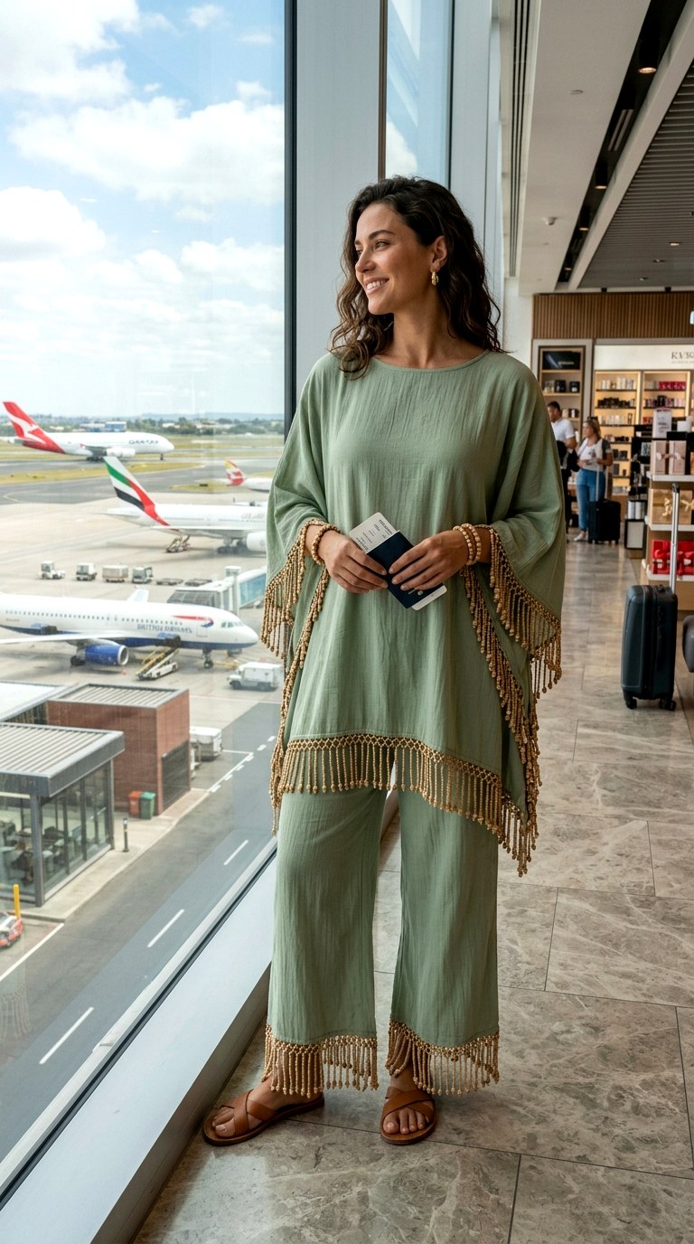 Cotton Kaftan Set With Beaded Fringe Trim - 22 island vacation outfits
