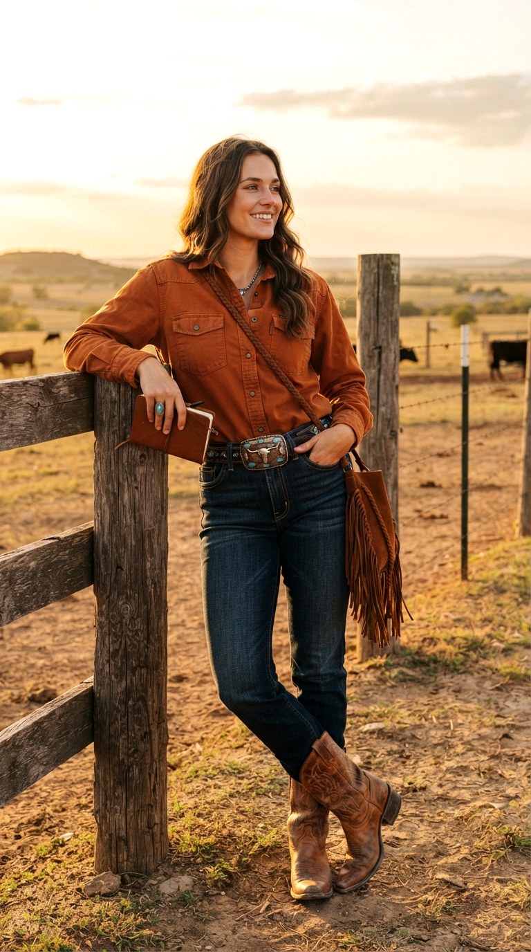 Cowboy Boots Americana - 24 orange shirt outfit