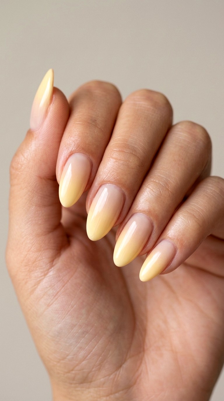 Creamy Butter Yellow Fade - 24 Radiant Spring Ombre Nails