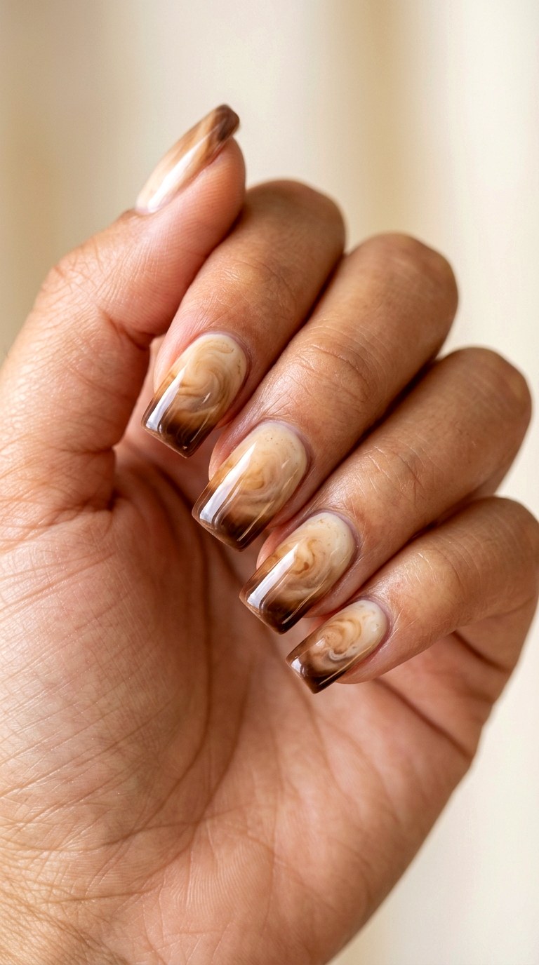 Creamy Cappuccino Swirl - 27 Neutral Spring Ombre Nails