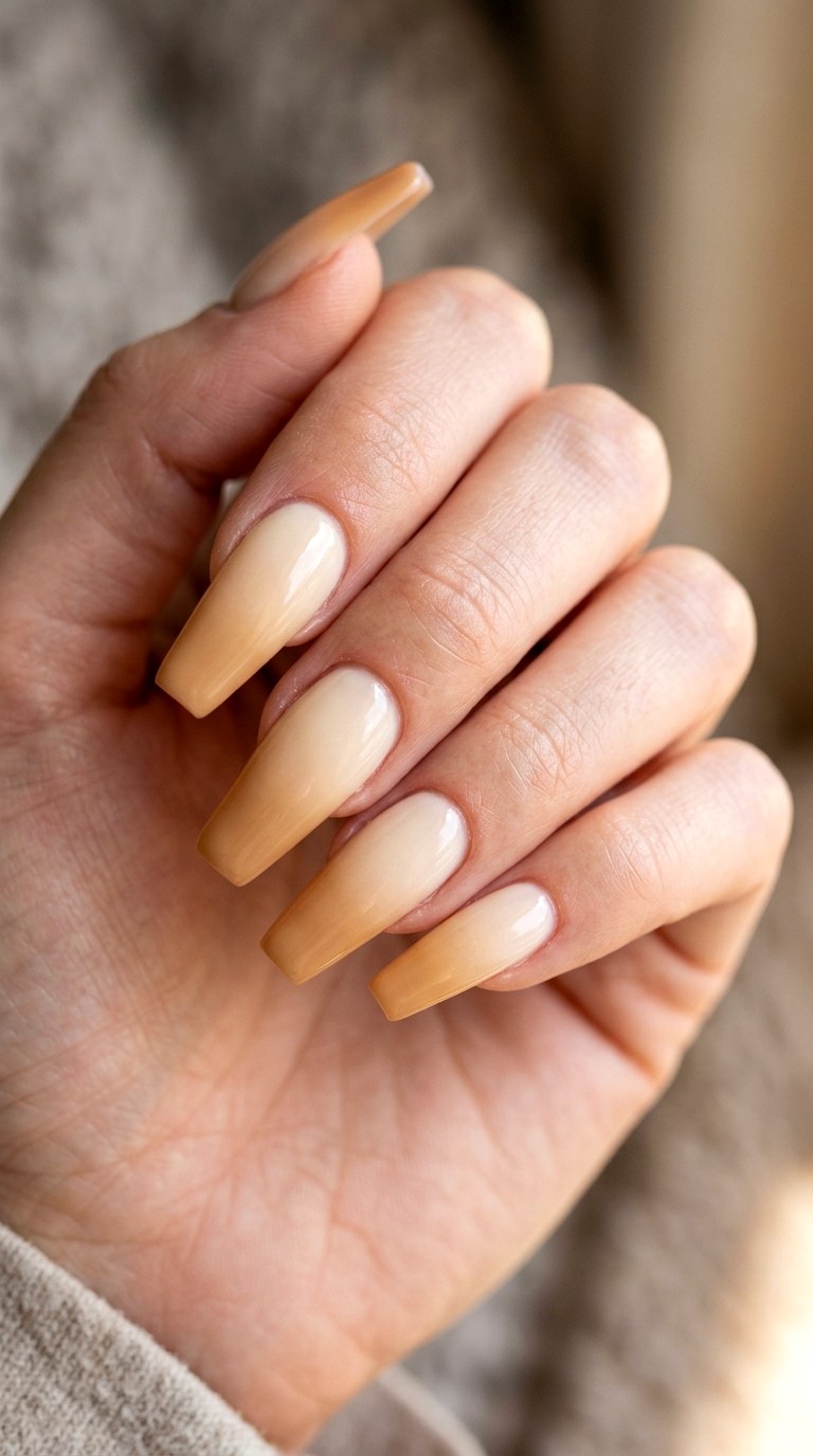 Creamy Ivory to Honey Beige Sculptural Fade - 28 Seamless Spring Ombre Nails