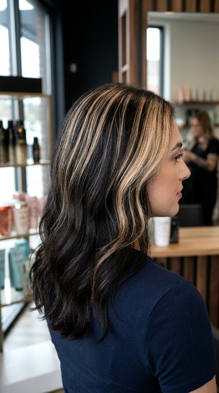 Crescent Moon Contour Highlight - 20 dark hair with blonde