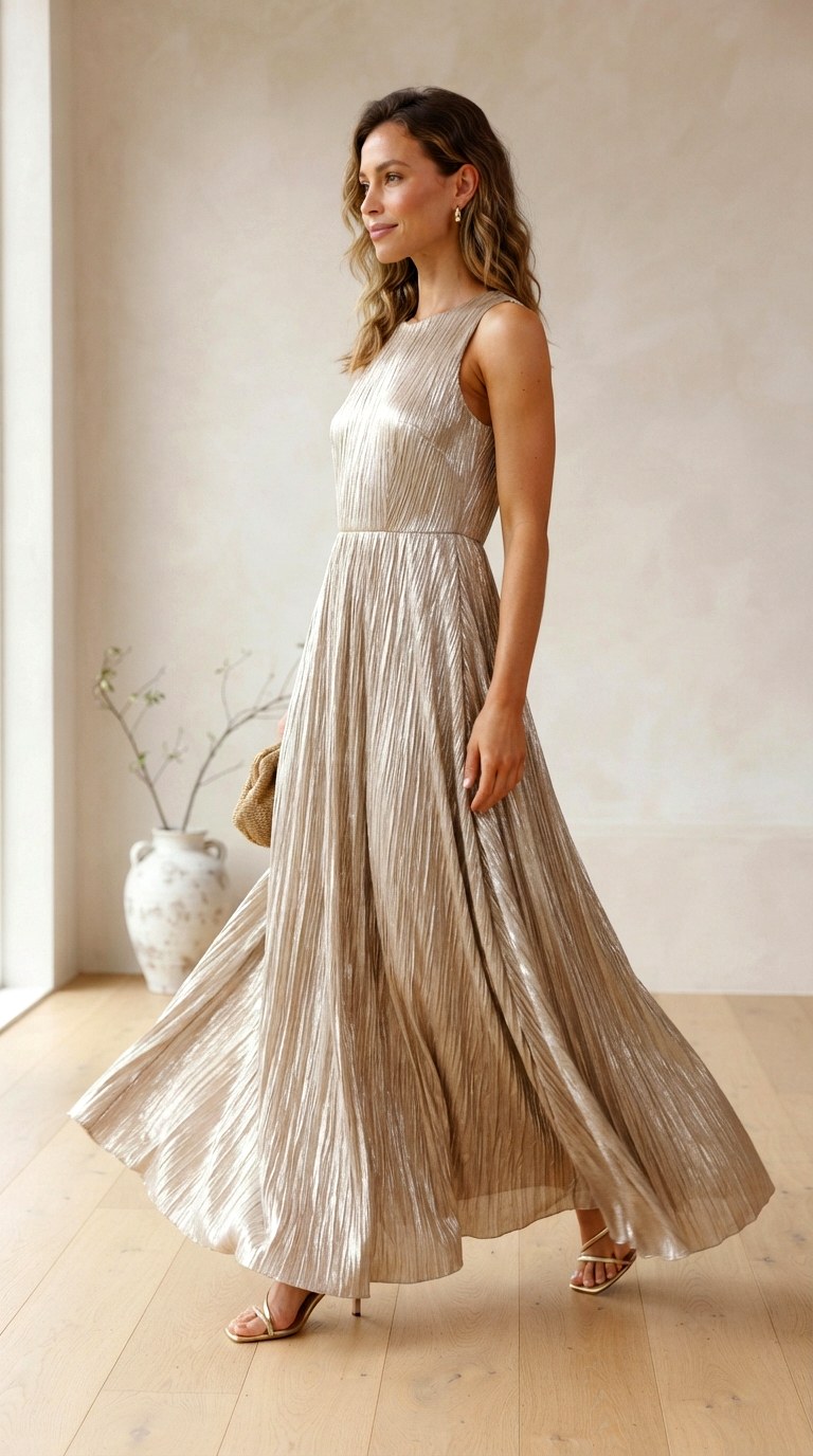 Crinkled Plisse Metallic Maxi - 26 spring maxi dress