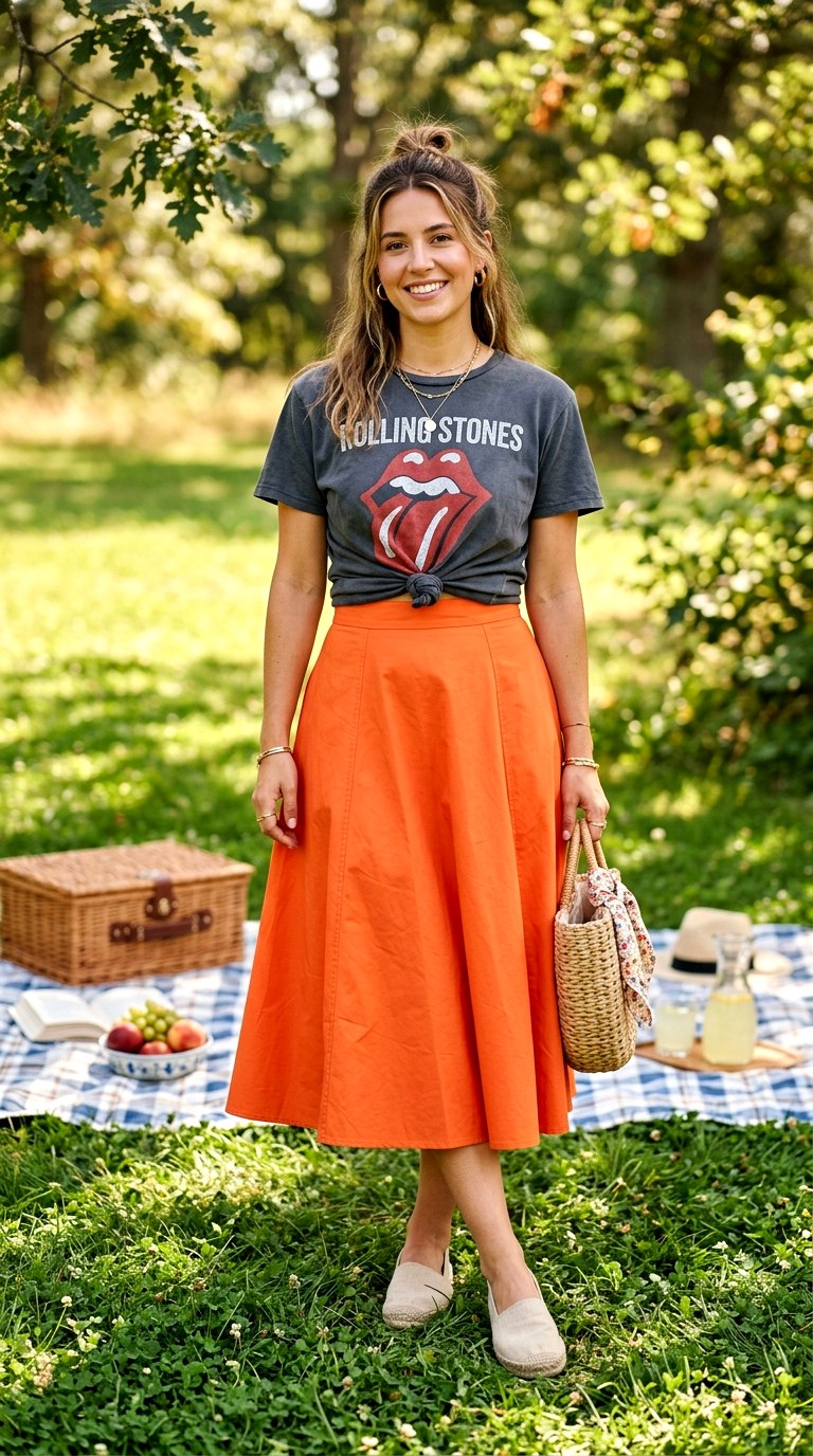 Crisp Orange Cotton Poplin A Line - 20 orange skirt