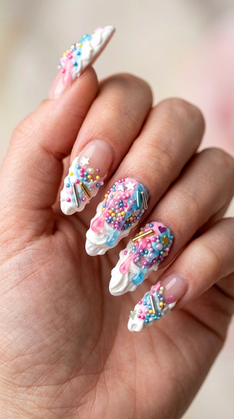 Cupcake Frosting Swirls - 25 Bold Spring Colorful Junk Nails